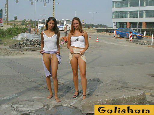 Голые девушки путешествуют по загородным дорогам